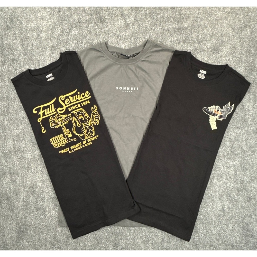 LCKR & Sonneti London Boys XL 18-20 Graphic T-Shirts Black Gray 3PK Bundle NWT